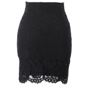 Plain Lace Inserted Mini Skirt with Zipper Fly