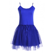 Royal Blue Modal&Mesh Panel Mini A-line Slip Dress