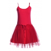 Red Modal&Mesh Panel Mini A-line Slip Dress