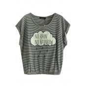 Striped Letter and Cloud Print Short Sleeve Tee