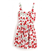 Fresh Floral and Fruit Print Spaghetti Strap Dress with Cutout Back