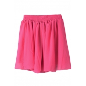 Fuchsia Plain Elastic Waist Chiffon Skirt