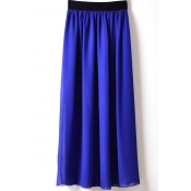 Blue Elastic Waist Chiffon Maxi Skirt
