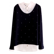 Embroidered Anchor Pattern Long Sleeve Paneled Shirt