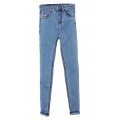 Light  Wash Blue Stitch Detail Mottled Denim Jeans