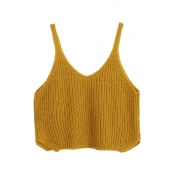 Crop Plain Fashionable V-Neck Knitting Camis