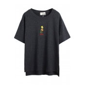 Single Tiny Simpson Character Embroidered Short Sleeve Tee
