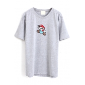 Embroidered Super Mario Round Neck Short Sleeve Tunic Tee