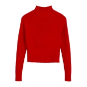 High Neck Plain Elastic Knitted Crop Sweater