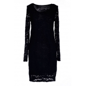 Black Long Sleeve Lace Crochet Round Neck Dress