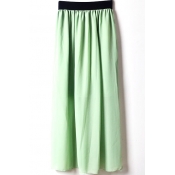 Light Green Elastic Waist Chiffon Maxi Skirt