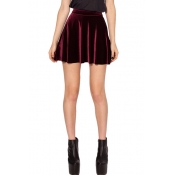 Burgundy Club Style Mini Velvet Skater Skirt