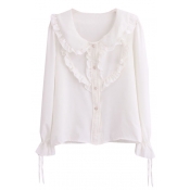 Ladylike Style Ruffled Layer Embellish White Shirt