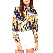 Floral Print Point Collar Long Sleeve Blouse