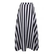 Striped Print Elastic Waist A-Line Maxi Skirt