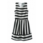 Stripes Panel Style Sleeveless Mono Chiffon Dress