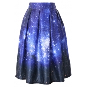 Dream Starry Sky Print High Waist Pleated Midi Skirt