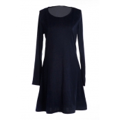Dark Blue Slim Concise A-line Mini Dress