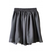 Dark Gray Elastic Waist Pleated Chiffon Skirt
