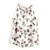 Floral Bow Knot Chiffon Sleeveless Top with Back Split