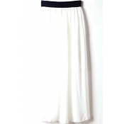 White Elastic Waist Chiffon Maxi Skirt