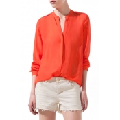 Orange V-Neck Chiffon Concise Shirt