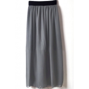 Gray Elastic Waist Chiffon Maxi Skirt
