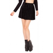 Black Geo-Tribal Pattern Velvet Skater Skirt
