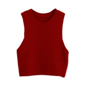 Crop Plain Round Neck Vest Style Sweater