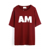 Letter AM Print Short Sleeve Round Neck Loose Tee