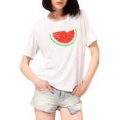White Watermelon Print Short Sleeve T-Shirt