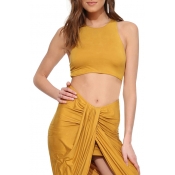 Yellow Fitted Crop Racerback Tanks