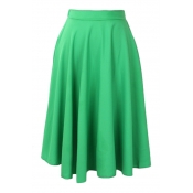 Plain Elastic Waist Pleated Midi Chiffon Skirt