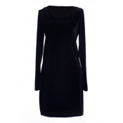 Navy Long Sleeve Round Neck Fitted Bodycon Dress