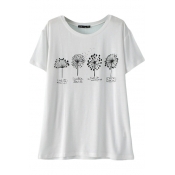 White Dandelion Print Short Sleeve T-Shirt