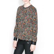 Floral Print Round Neck Long Sleeve Blouse