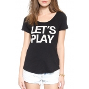 Black Short Sleeve Let's Party Print T-Shirt