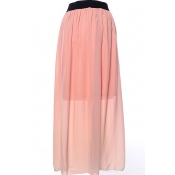 Pink Elastic Waist Chiffon Maxi Skirt