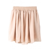 Pearl Pink Plain Elastic Waist Chiffon Skirt