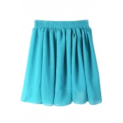 Sky Blue Elastic Waist Pleated Chiffon Skirt