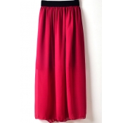 Burgundy Elastic Waist Chiffon Maxi Skirt