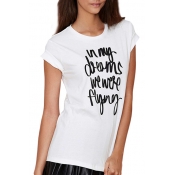 White Short Sleeve Letter Print  T-Shirt in Loose Fit