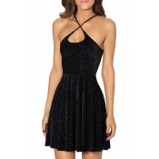 Black Leopard Pattern Changeable Spaghetti Strap Slip A-line Velvet Dress
