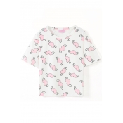 Pink Winged Heart Print White Crop T-Shirt