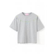 Gray Short Sleeve Vanilla Embroidered Crop T-Shirt