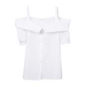 White Off-the-Shoulder Short Sleeve Slip Shirt