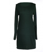 Dark Green Long Sleeve Round Neck Fitted Dress