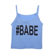 Knitting Crop Camis with Babe Print