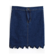 Dark Blue Curve Hem Vintage Bodycon Denim Skirt
