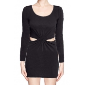 Round Neck Long Sleeve Bodycon Dress with Cutout Side